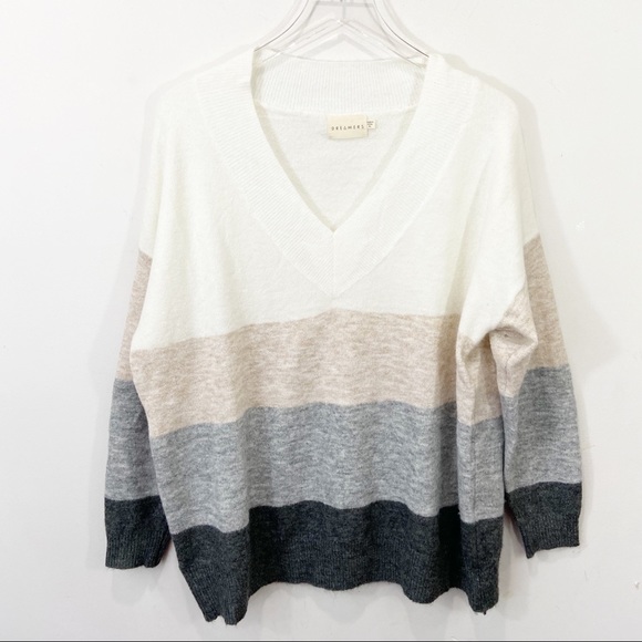 Dreamers Sweaters - DREAMERS Cozy Striped V Neck Sweater Size XL